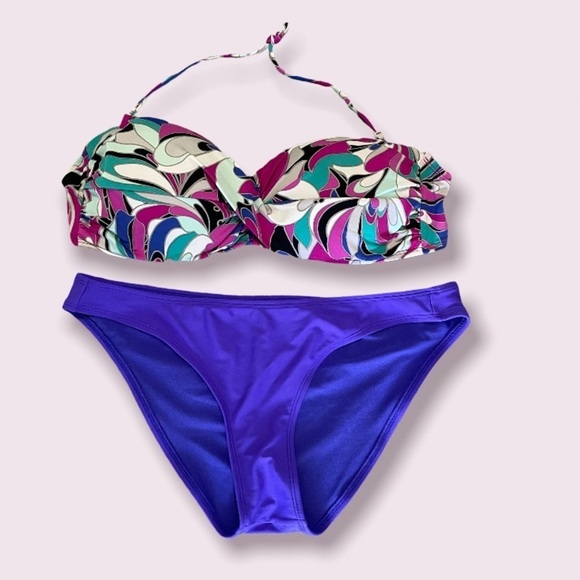 size large bikini bottom, size 12 top padded bra tie back very cute suit - Picture 1 of 6